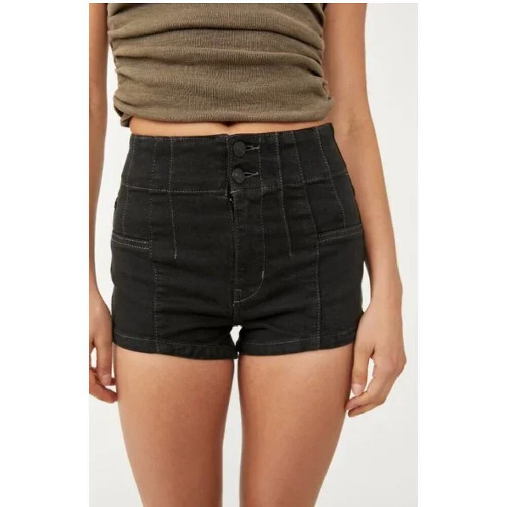 We The Free Jayde High Rise Micro Shorts Black Grunge Denim Cotton Blend Size 29